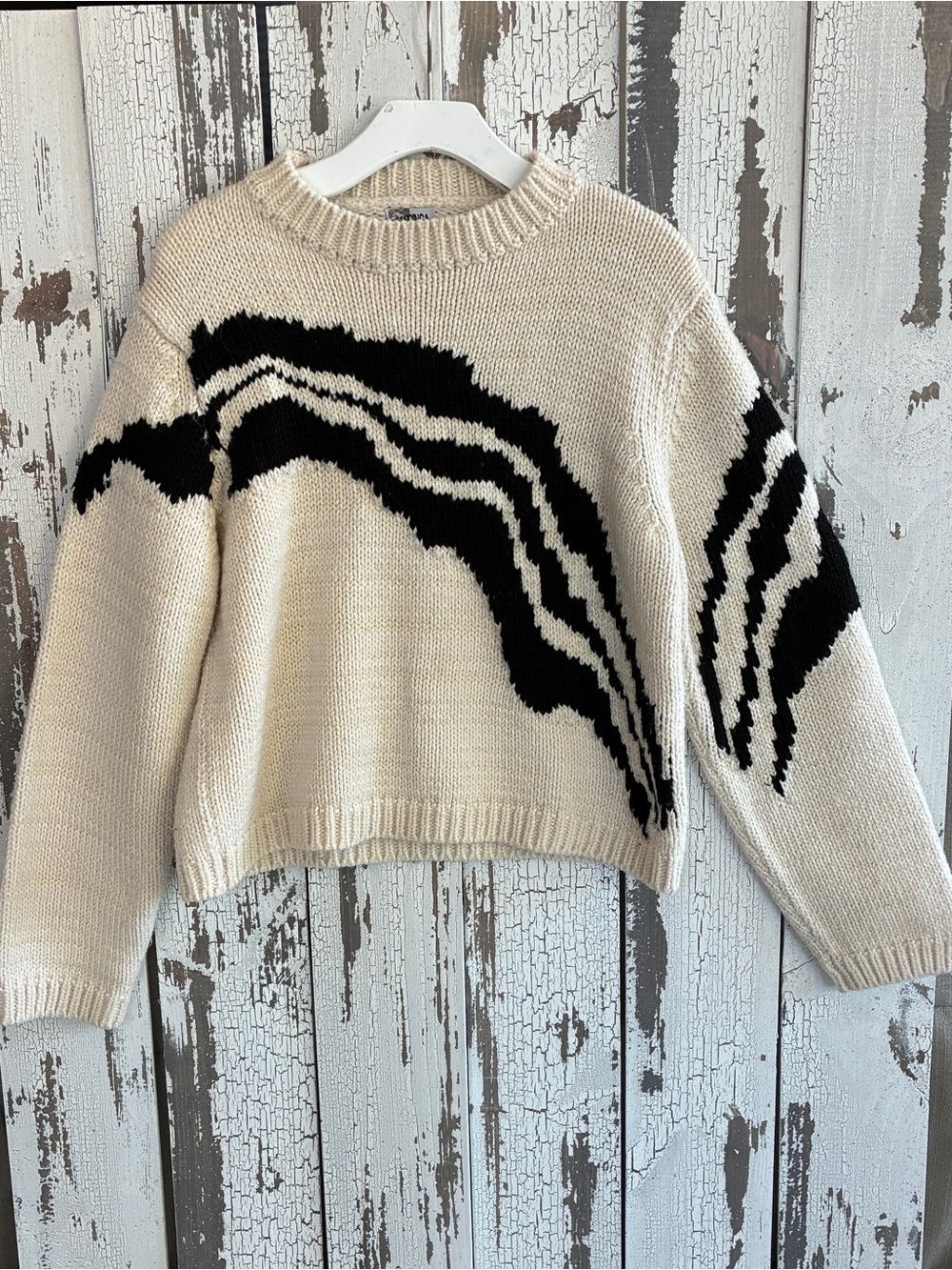 Anthropologie’s Mandinga Abascus Wave Sweater White Black L (EUC)